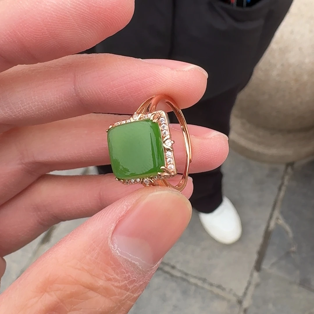 和田玉戒指银S925镶嵌35露天