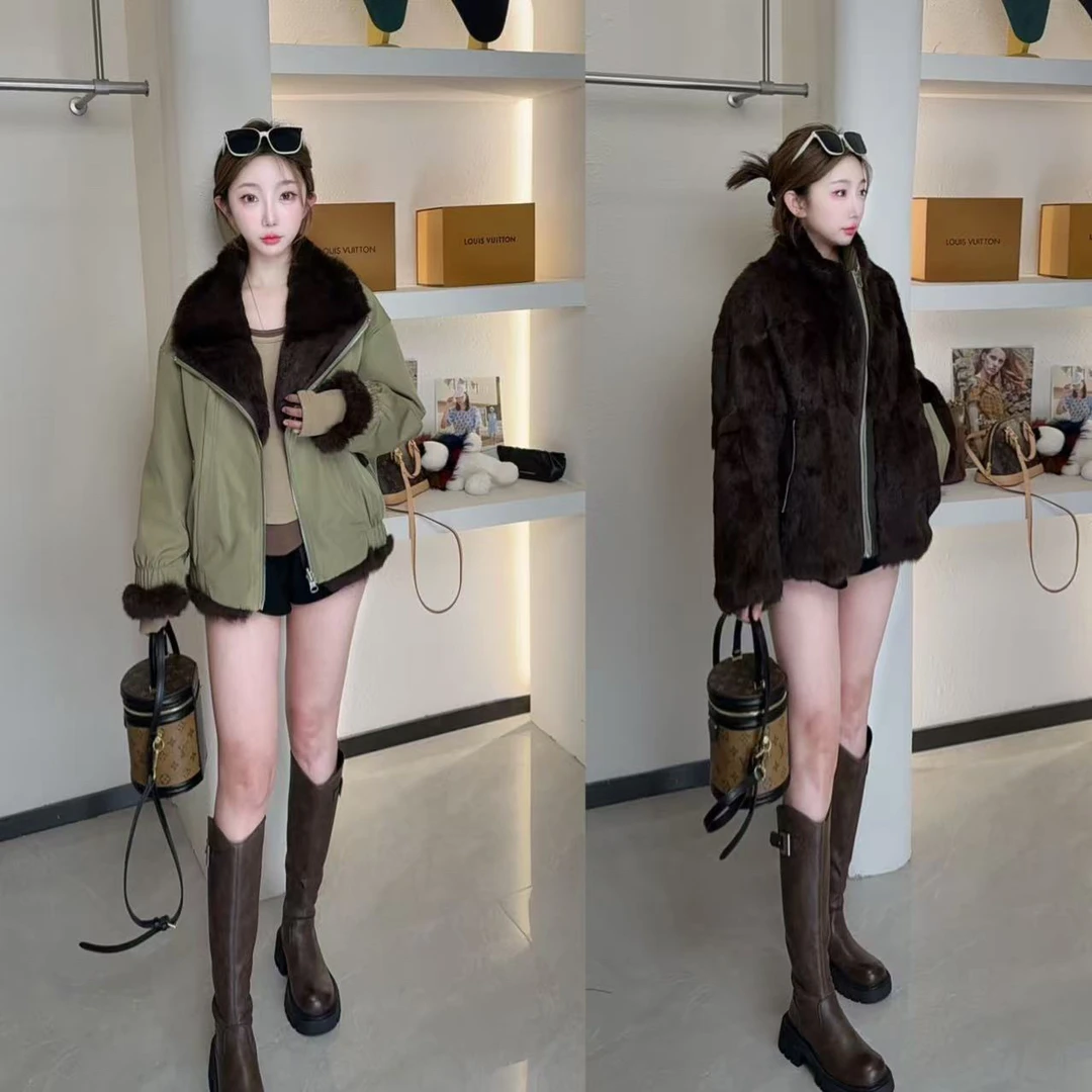 【暖冬】时尚百搭冬季短款短外套双毛穿女士风衣外套