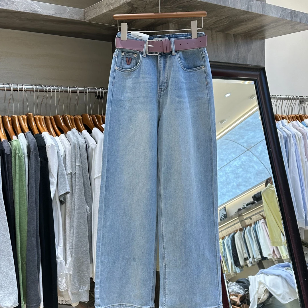 李明优选6618;/直筒高腰牛仔阔腿裤