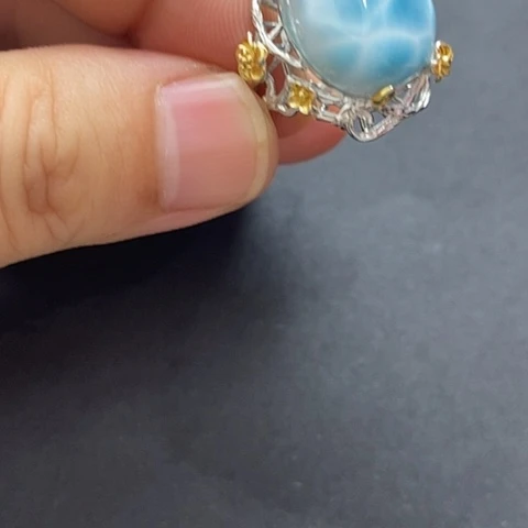 针钠钙石（海纹石）银S925镶嵌手镯海纹石戒指
