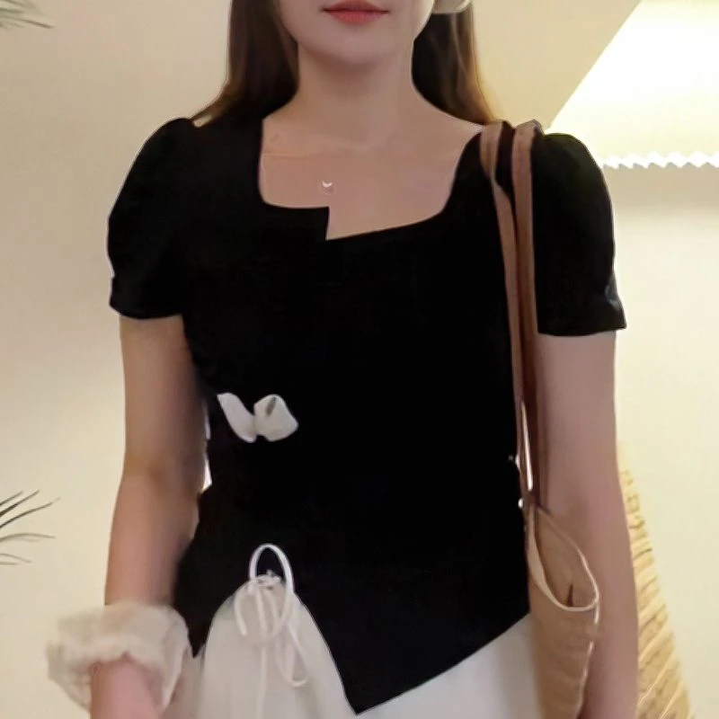【青苍】夏季新款不规则上衣绑带简约上衣HLY3027