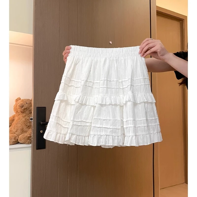 白色蕾丝蛋糕短裙女2025春夏新款高腰a字裙显瘦蓬蓬小个子半身裙