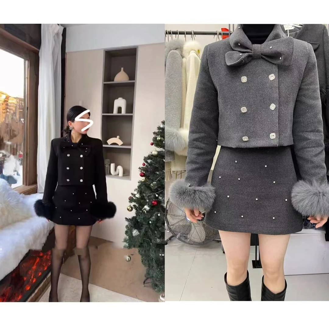 2025年春季新款时尚气质名媛风蝴蝶结上衣半身裙两件套2560