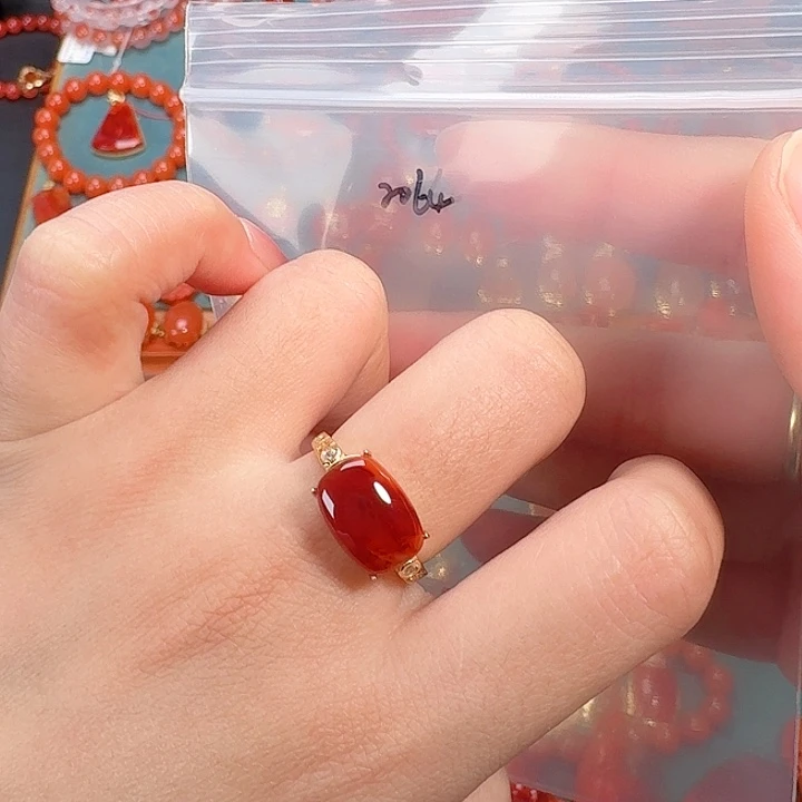 南红玛瑙银S925镶嵌戒指瓦西