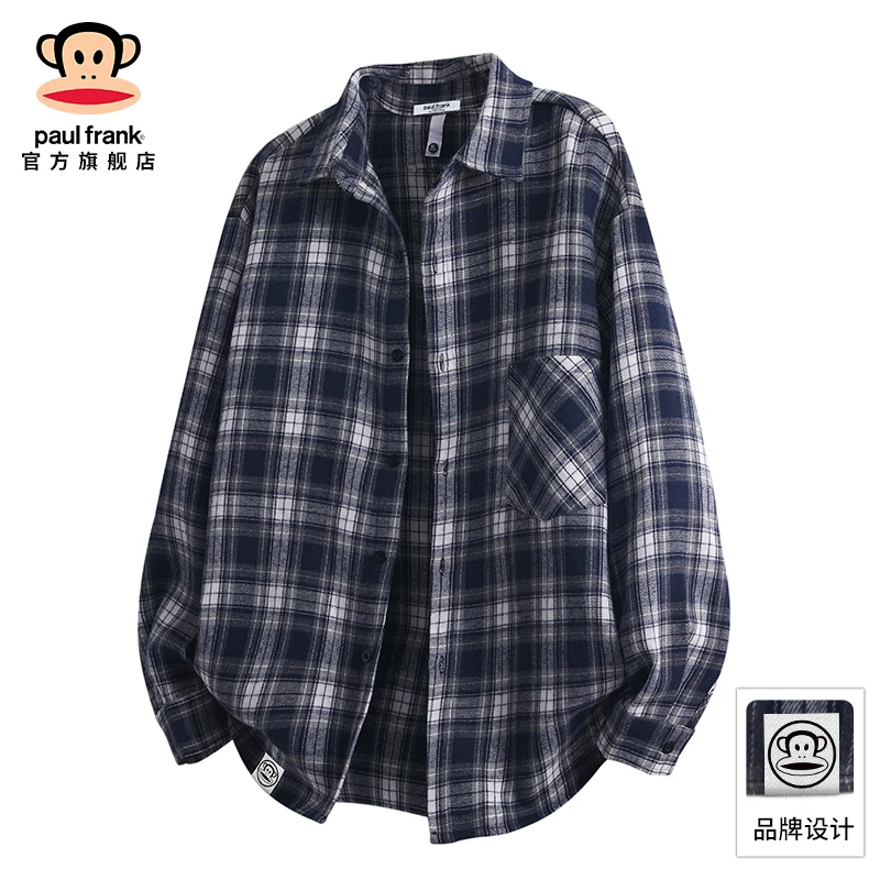 paul frank/大嘴猴潮牌休闲长袖衬衫男秋冬新款宽松百搭翻领衬衣