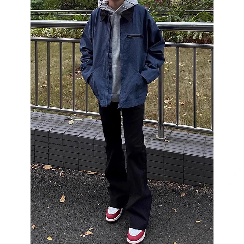 黑色直筒微喇牛仔裤男款春季cleanfit裤子美式高街弹力修身弯刀裤