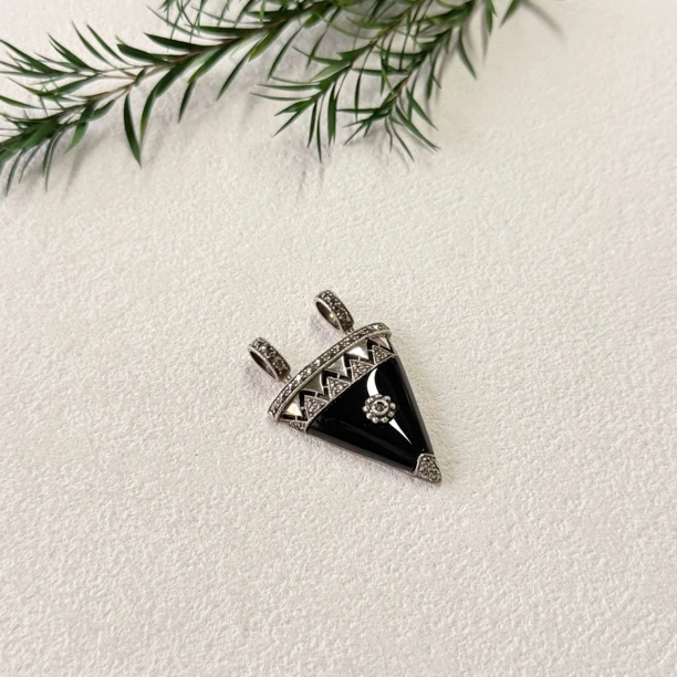 【六六中古】孤品复古s925黑玛瑙吊坠te5624