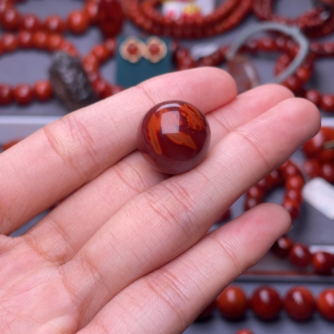 南红玛瑙其他未镶嵌原矿16.8mm瓦西玫瑰红火焰纹单珠