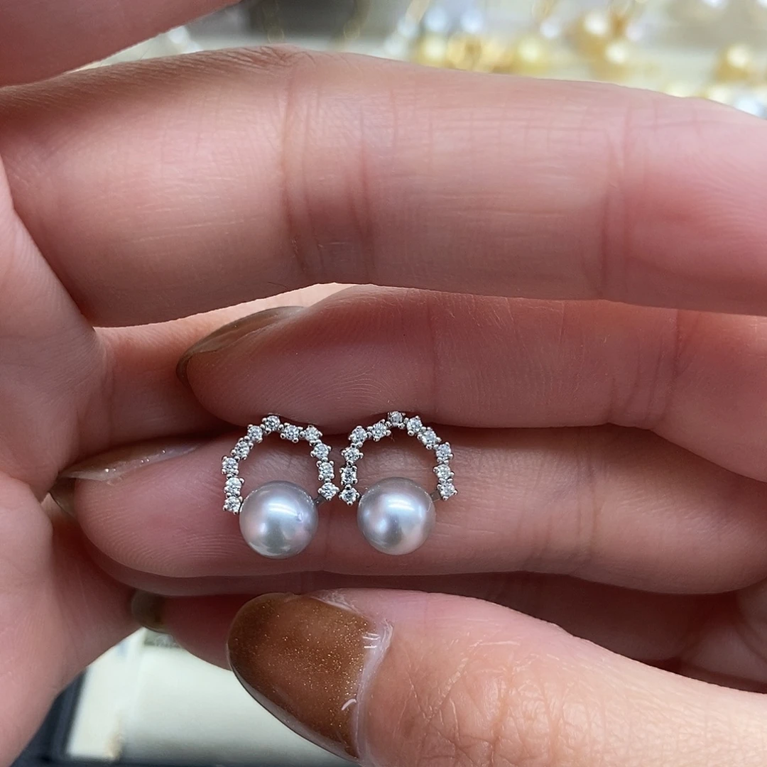 银S925镶嵌耳饰海水珍珠