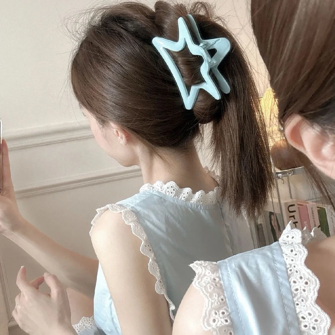 海盐蓝星星抓夹后脑勺盘发鲨鱼夹春夏新款清新发饰温柔少女发夹