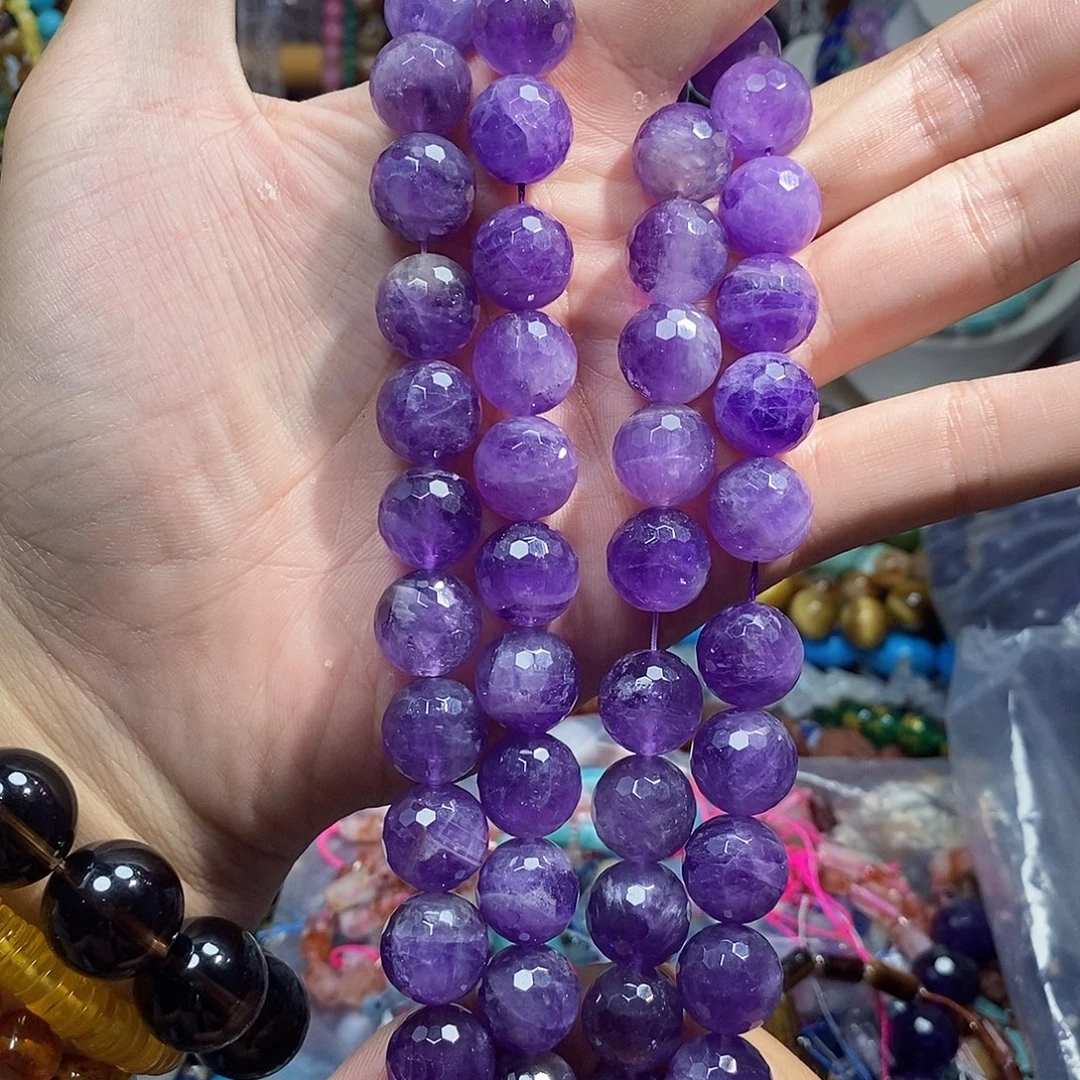 石英质玉未镶嵌，天然紫水晶切面14mm，