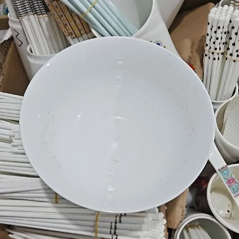 瓷玲珑白色8寸大汤碗5个微瑕疵