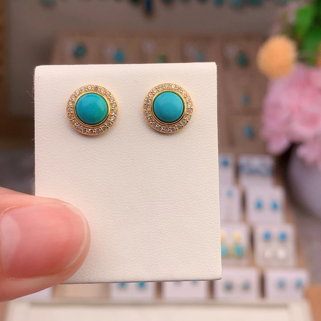 银S925镶嵌绿松石耳饰
