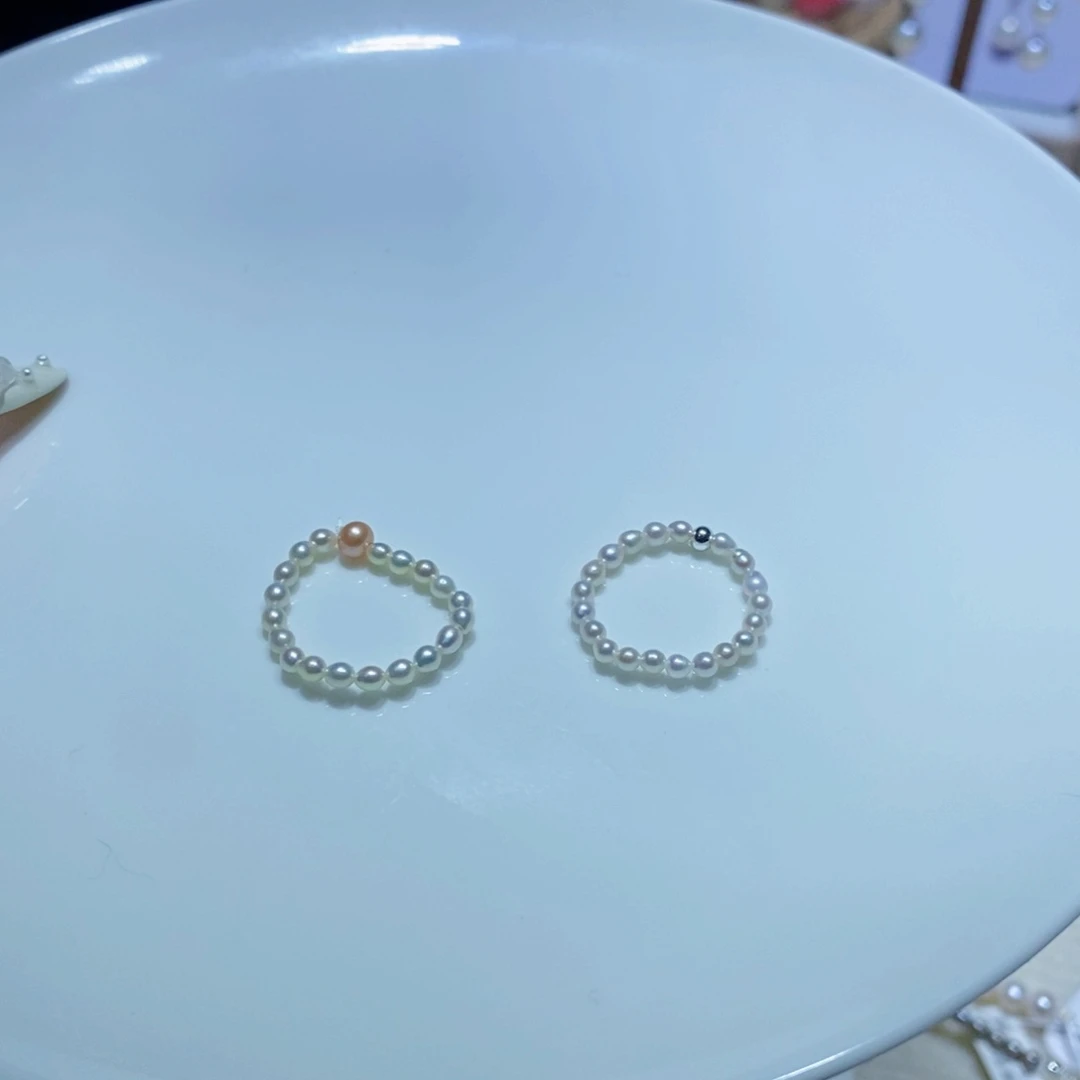 银S925镶嵌万能扣吊坠淡水珍珠白珍珠戒圈2m+