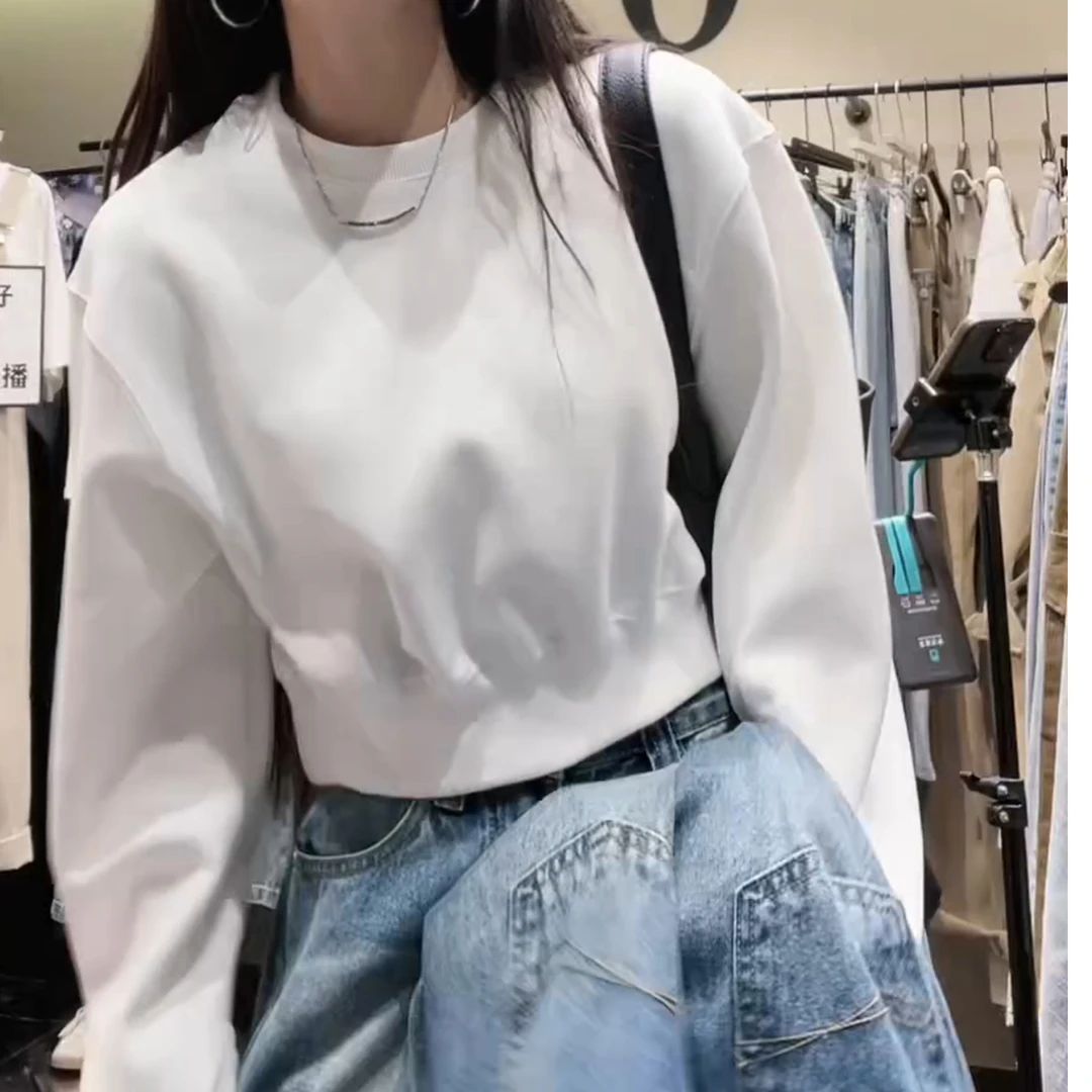 【百搭卫衣】春款2025韩版宽松休闲纯色短款卫衣LK2501337