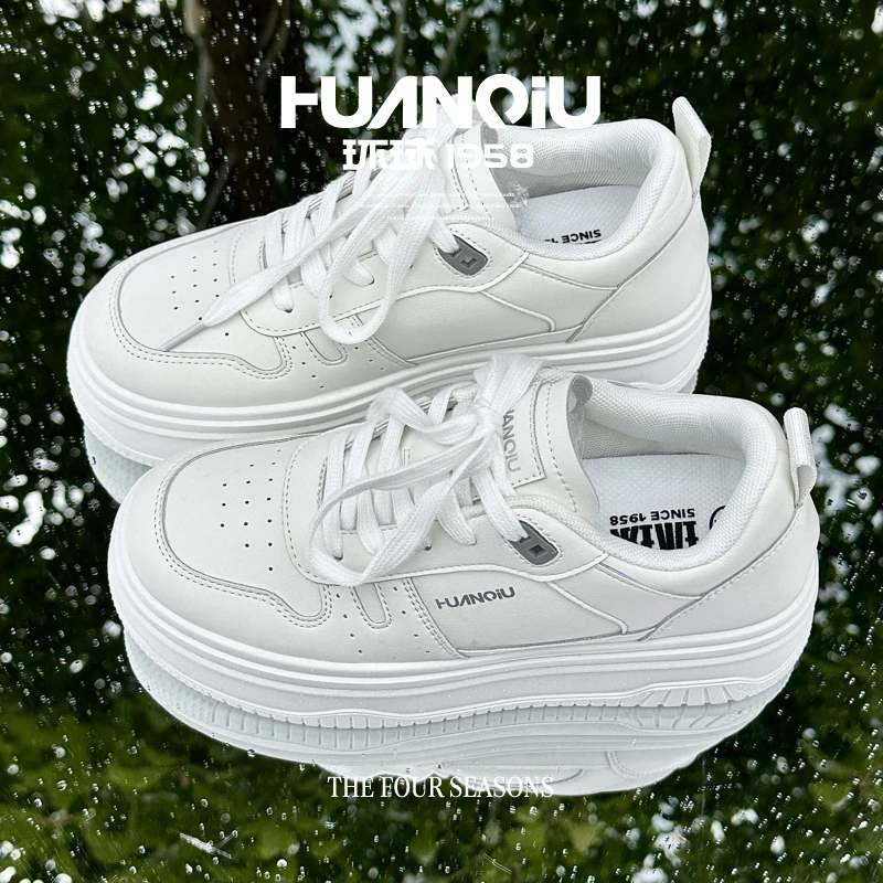 HUANQIU/环球厚底百搭小白鞋女2025夏季新款学生潮流小众休闲板鞋