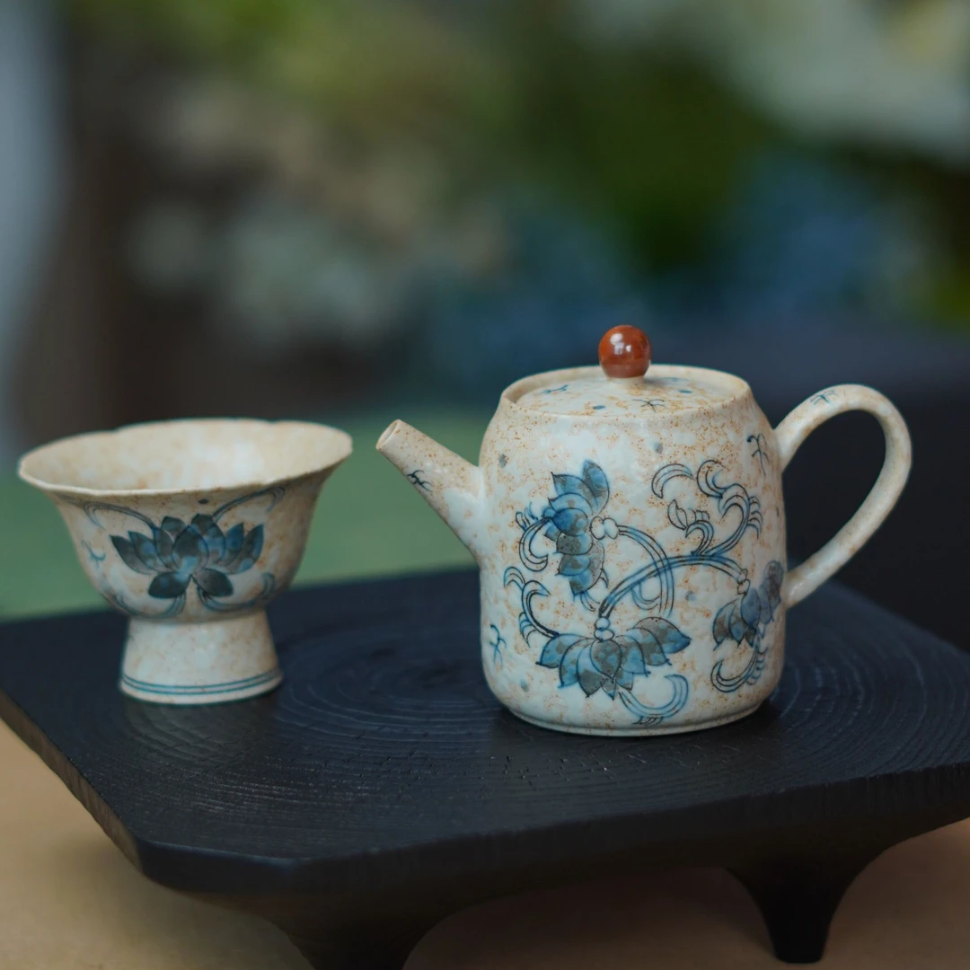 原矿红-缠枝莲茶壶井栏壶-釉手绘元青花茶具茶壶茶具上班族1