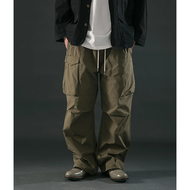 PT-1016#时尚休闲宽松百搭 多口袋阔腿通用户外抽绳防风休闲长裤