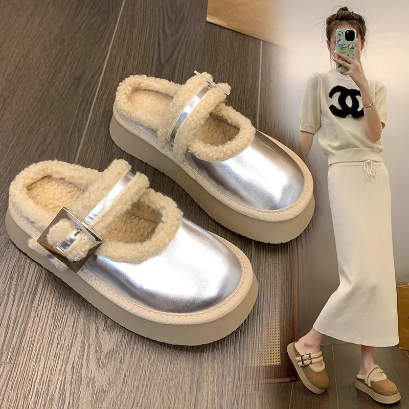 毛毛拖鞋2025秋冬新款厚底高级感羊羔毛包头棉拖时尚保暖博肯鞋女