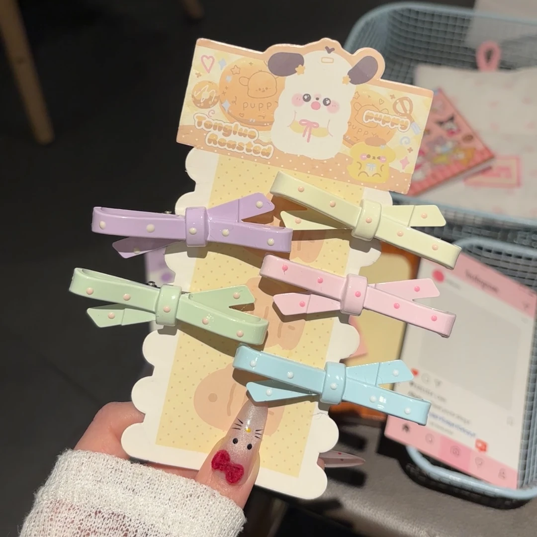 韩系立体简约波点粉色鸭嘴ins春夏蝴蝶结百搭海边夹小众头饰彩色