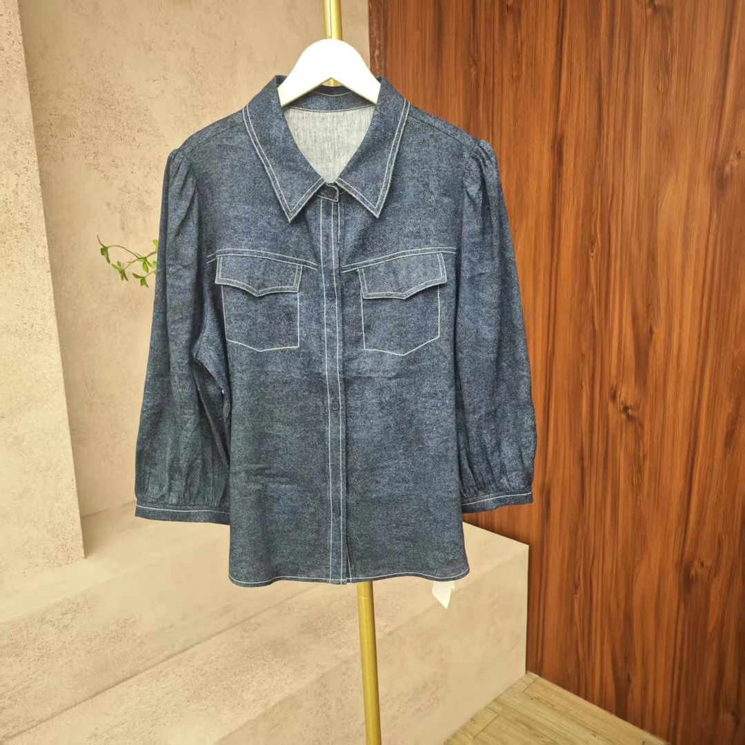 牛仔蓝丝麻上衣NS5611