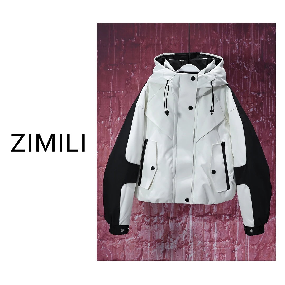 【LIANG哥女装】冬季时尚钢琴白撞色拼接连帽羽绒服WD2805-2