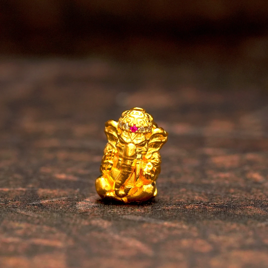 足金古法【象神】镶嵌红刚玉中穿DIY串珠