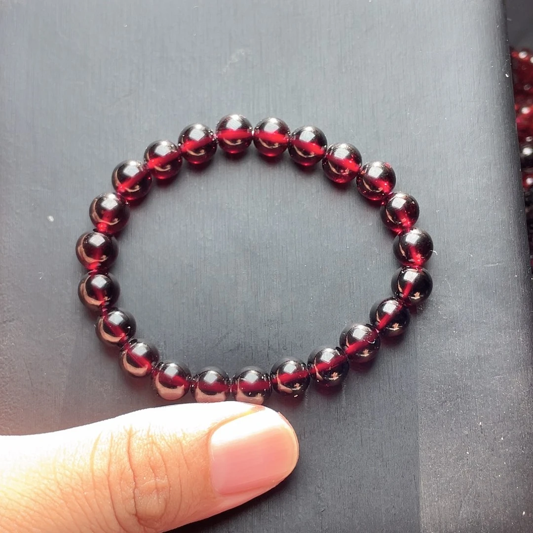 手链石榴石未镶嵌8.0MM精品天然酒红单圈手链