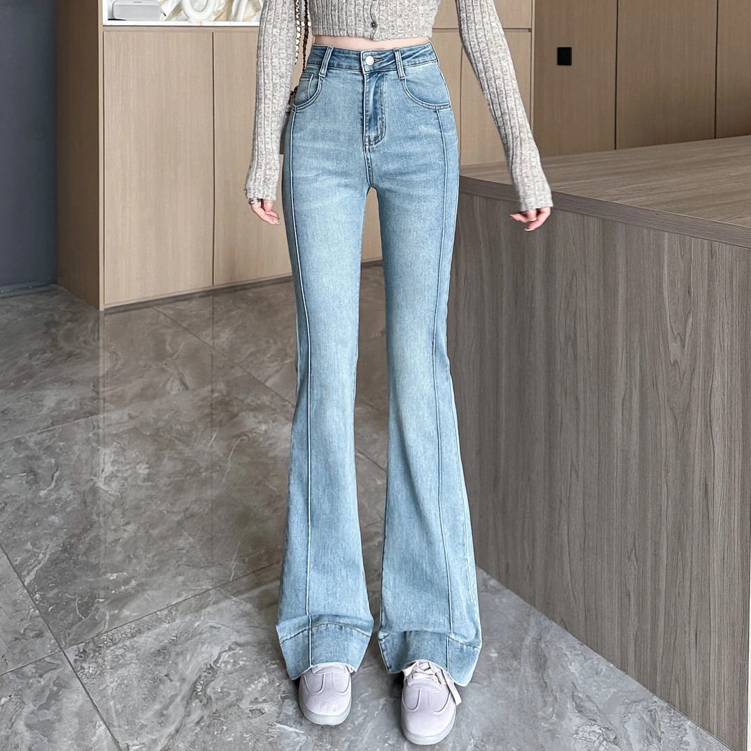 设计感小个子2025春季新款高腰修身显瘦微喇牛仔裤女中弹力2818