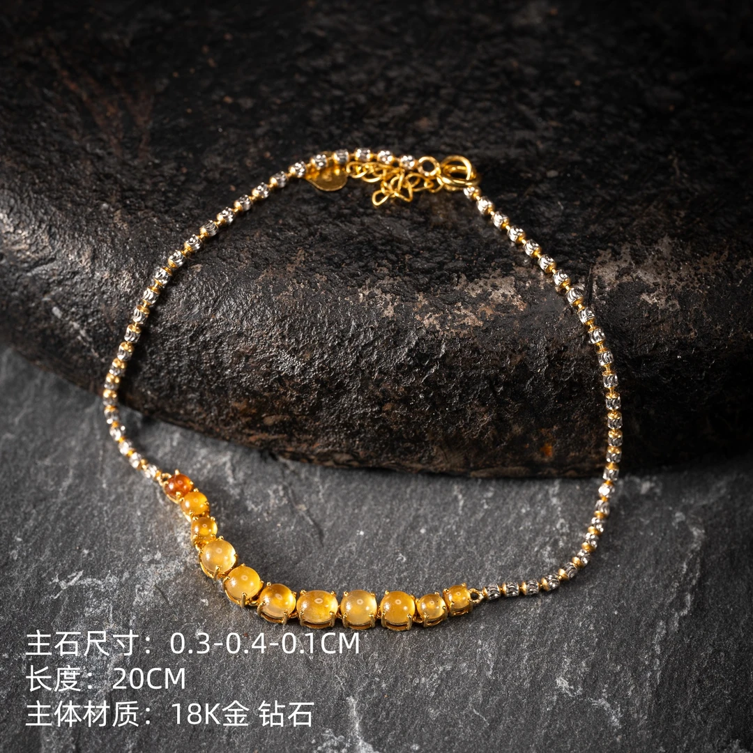 冰糯黄翡翠手链  18K金 天然缅甸翡翠A货 1634009