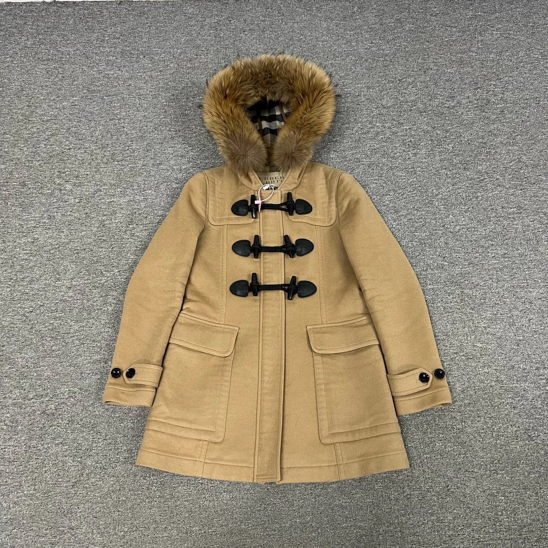 99新 AMIPARIS Burberry 牛角扣 大衣 uk12 毛领款