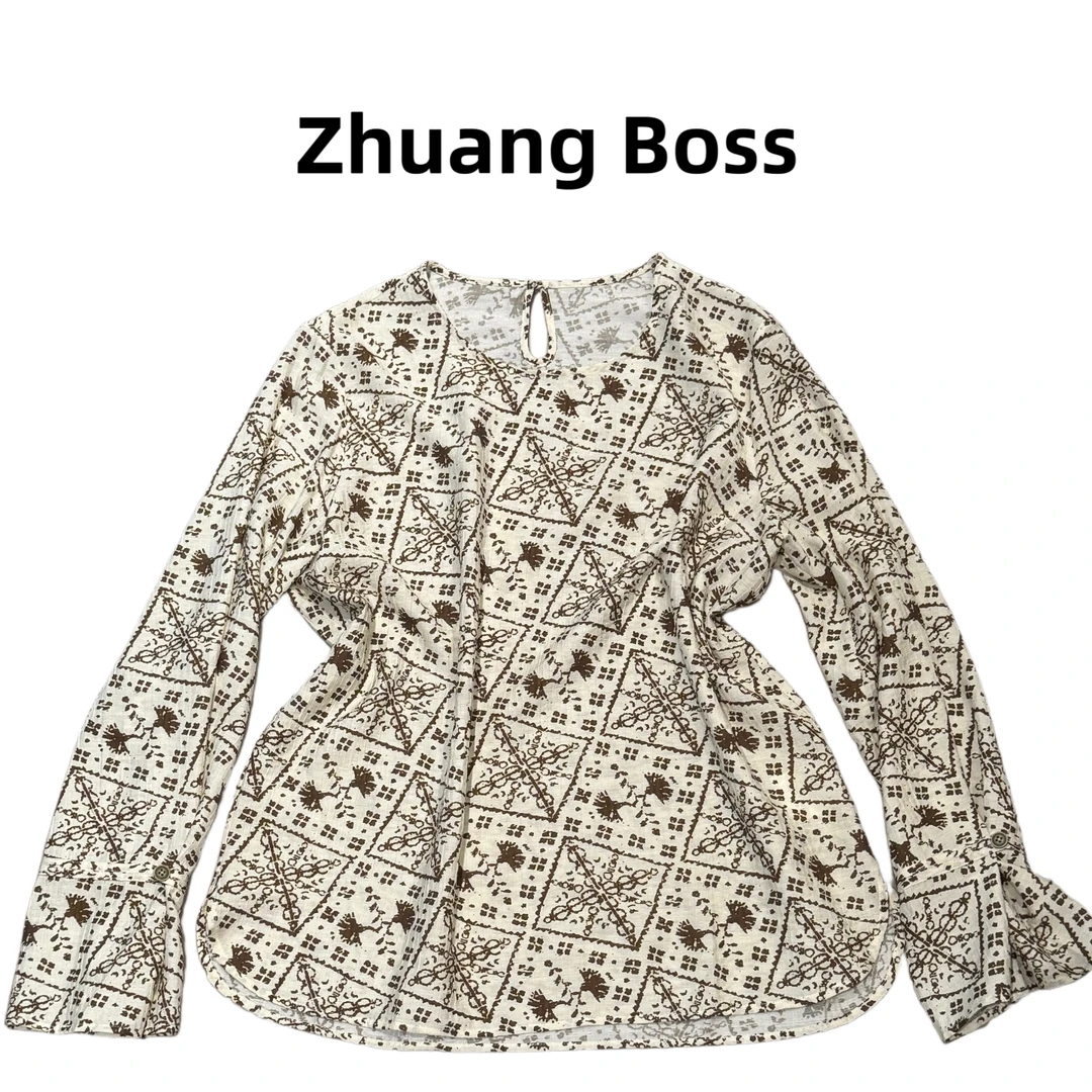ZHUANG BOSS 2025秋季高级感微喇袖印花衬衣