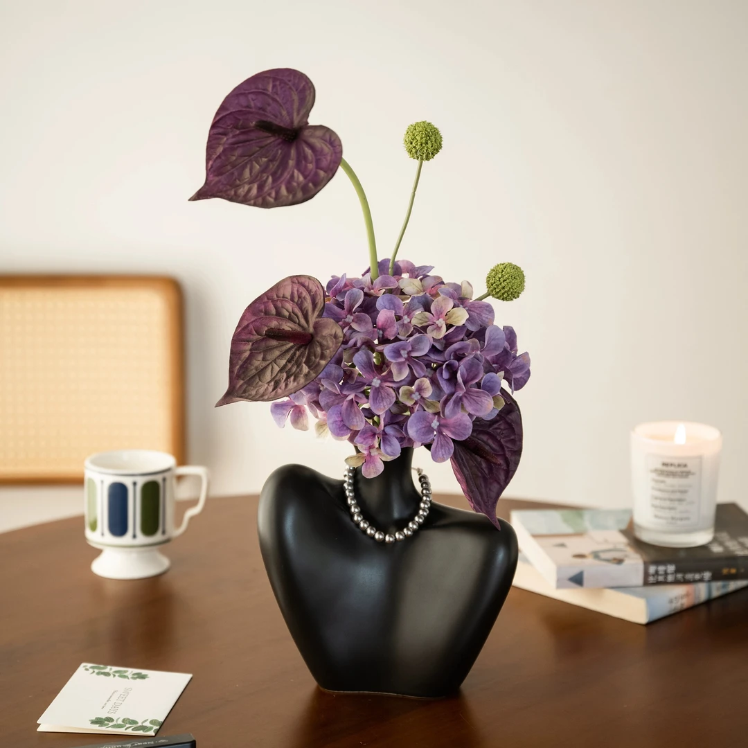 中古风轻奢紫色系仿真花花艺创意造型陶瓷花瓶客厅办公室桌花摆件