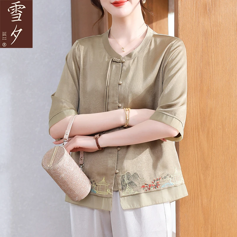 妈妈夏装套装母亲节衣服2025新款雪纺小衫中老年女新中式气质上衣