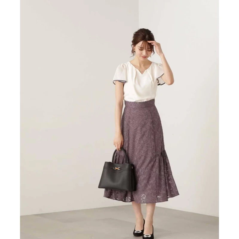 【Montendre】 夏季新款 P 百搭气质印花蕾丝提花半身裙高腰