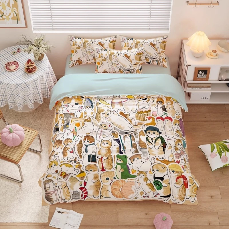 冰丝四件套mofusand鲨鱼猫夏季凉感透气学生宿舍ins风适用0.9米床