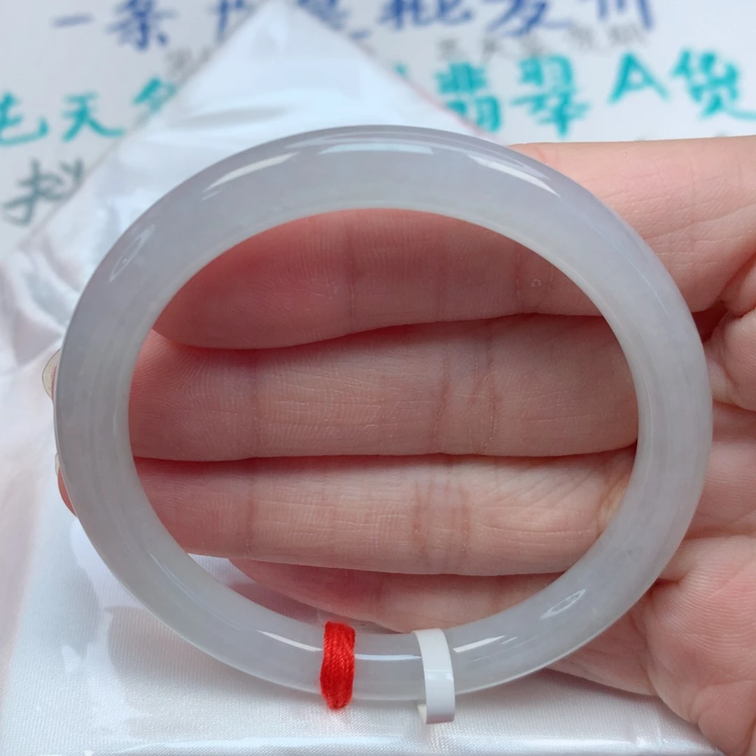 翡翠手镯未镶嵌53.8细圆条 白月光 冰胶润无纹裂