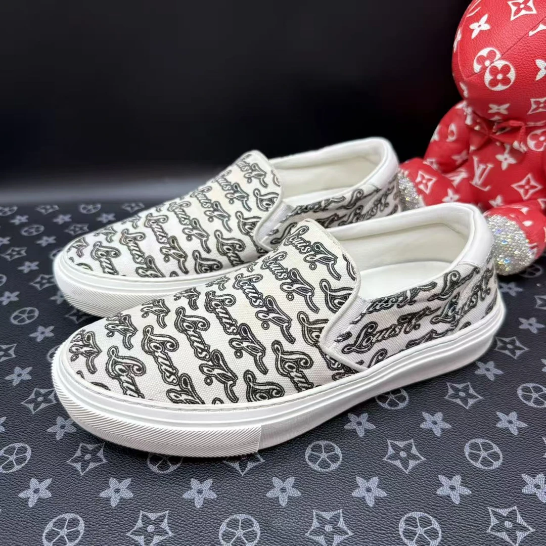 95新 LouisVuitton/路易威登 黑白logo帆布休闲一脚蹬39码