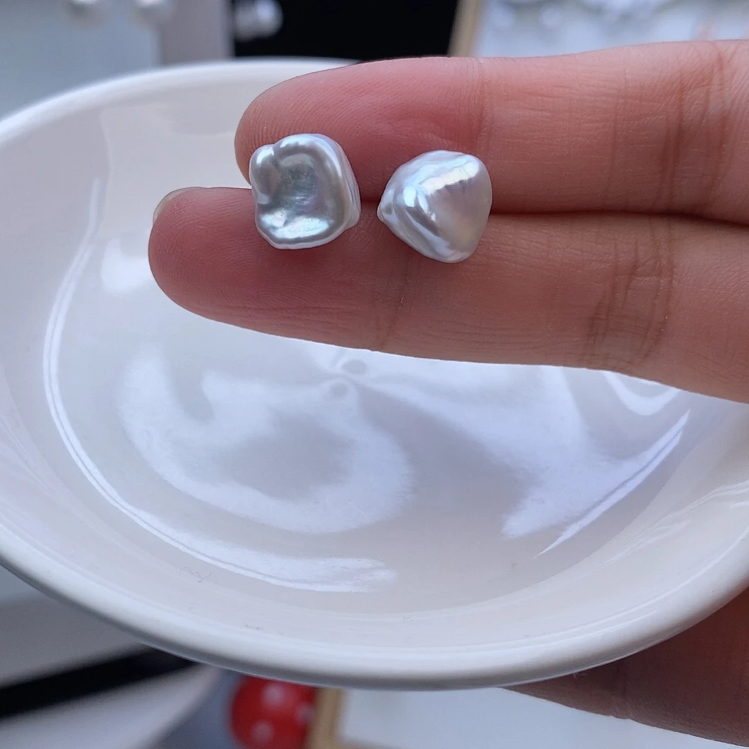 银S925镶嵌耳饰淡水珍珠微瑕