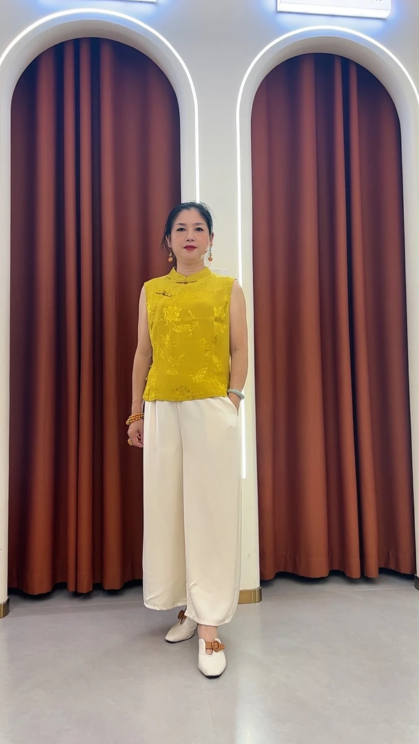 花萝人丝新中式四合如意花斜襟盘扣衬衣