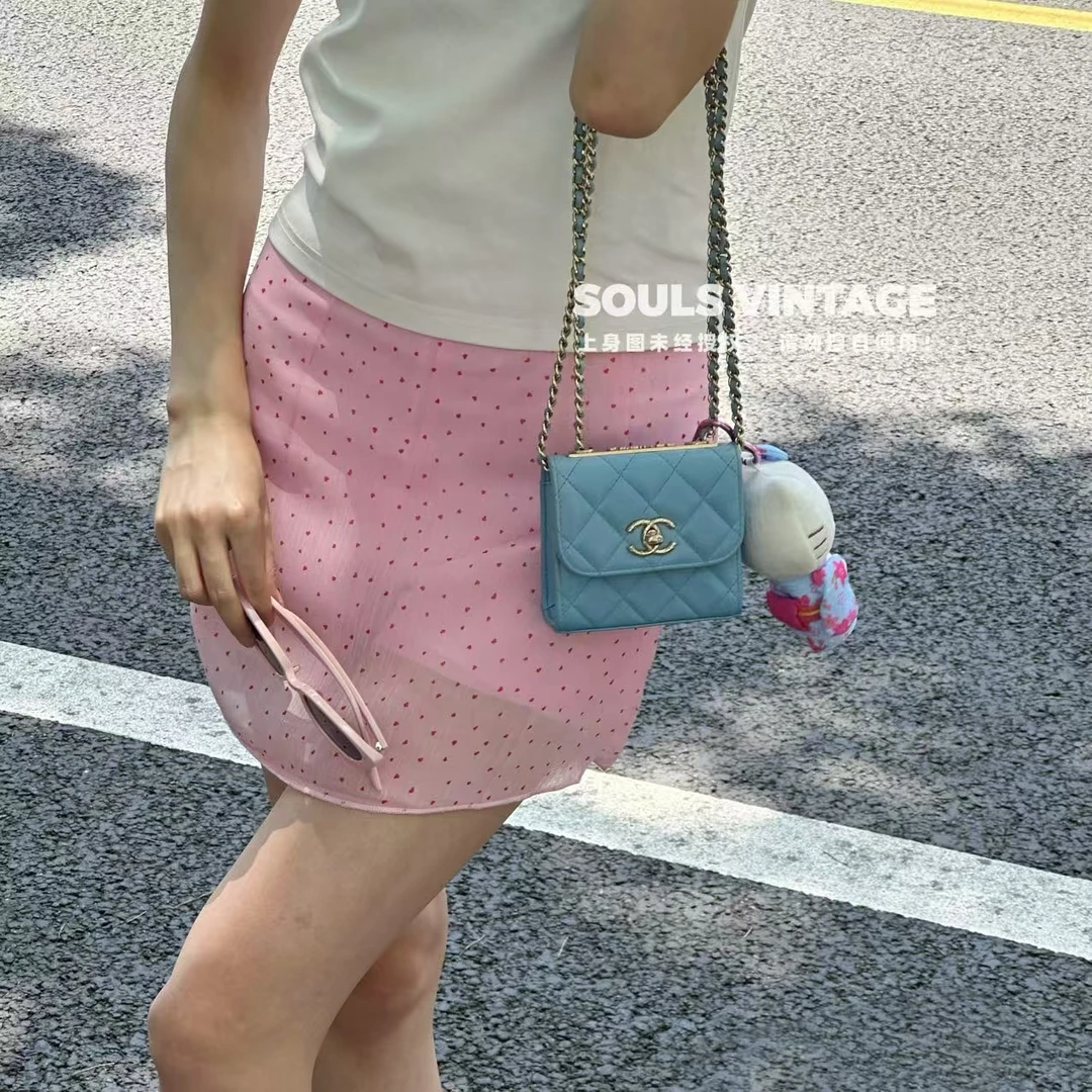 95新 Chanel/香奈儿 蓝色羊皮trendy cc Woc mini/673345773