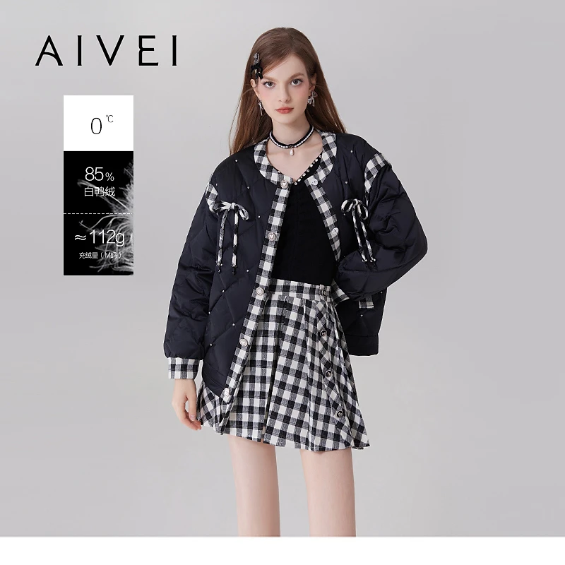 【媛媛女王专享】AIVEI欣贺艾薇冬小香风格子薄羽绒服Q0660017
