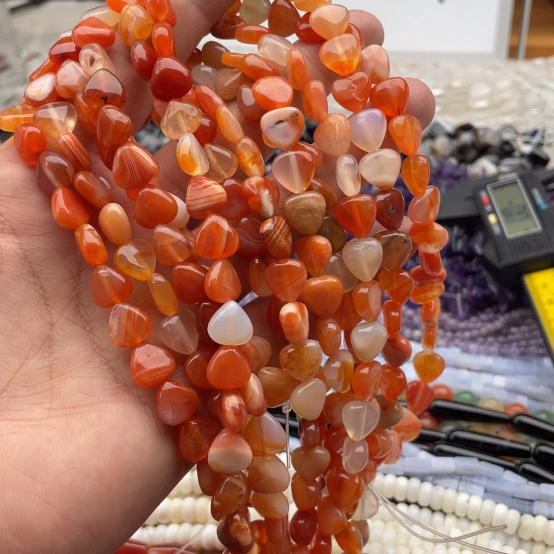 合金玛瑙/玉髓珠宝半成品一条装卡10mm珊瑚红红玛瑙三角珠