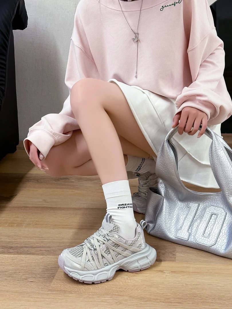 时尚百搭夏季复古小众绑带休闲运动做旧潮流厚底女款老爹鞋0226