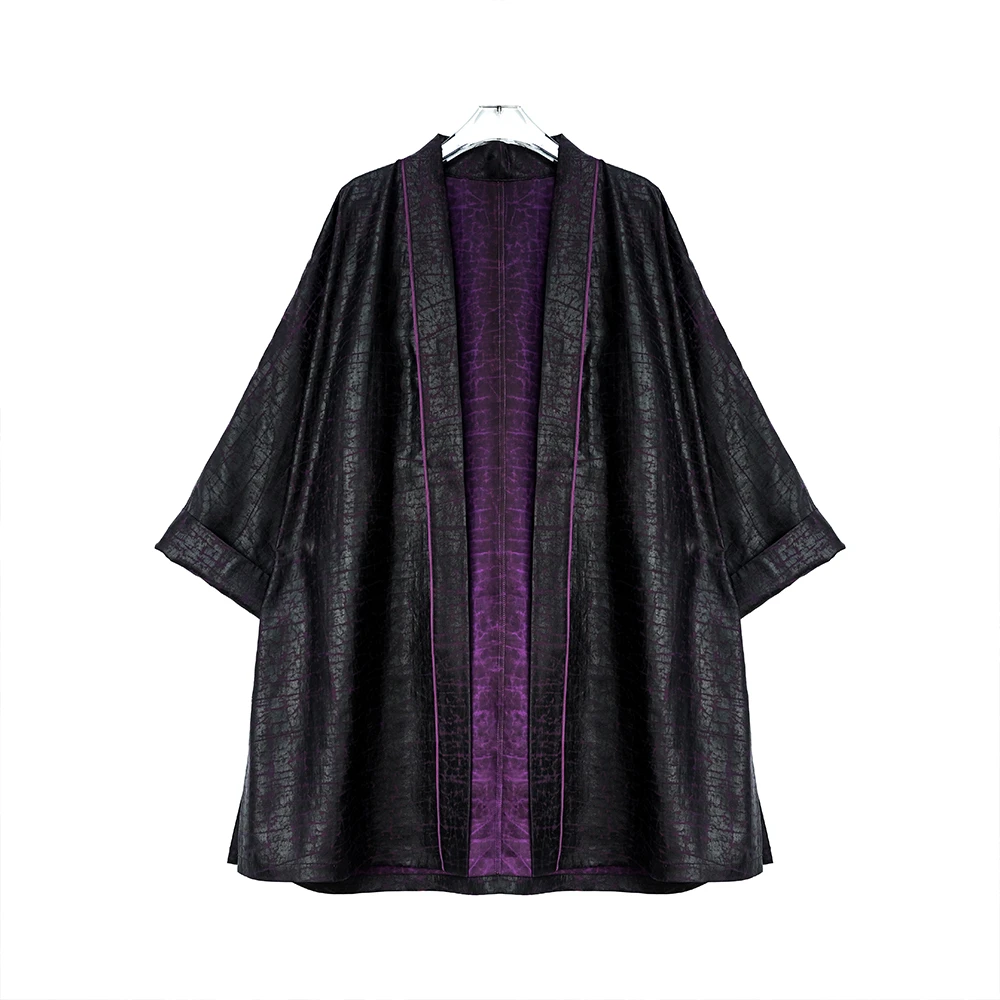 大码时尚素平缎香云纱气质连肩袖两面穿开衫新中式香云纱外套8907