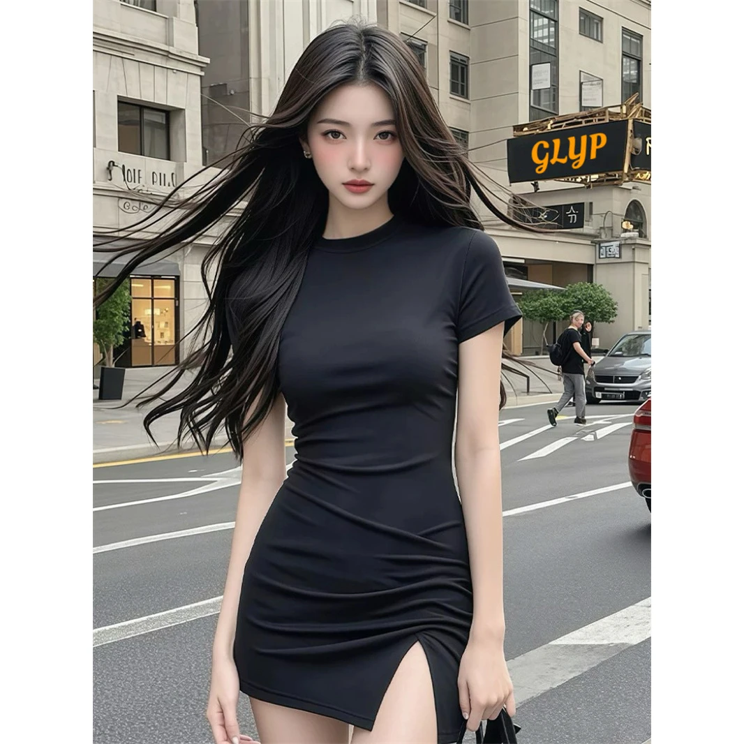 2025春夏新款拉架精梳棉针织薄款内外穿打底连衣裙女GLYP网红同款