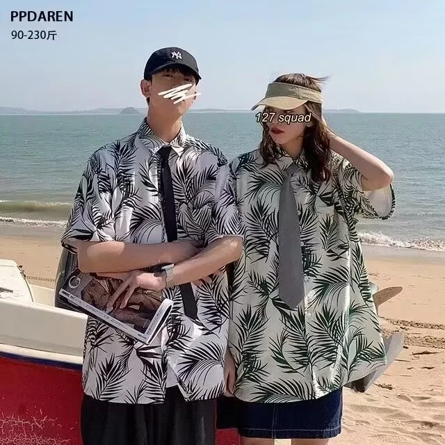 夏季沙滩度假风痞帅花衬衫男韩系冷淡风复古设计冰感薄款短袖潮牌