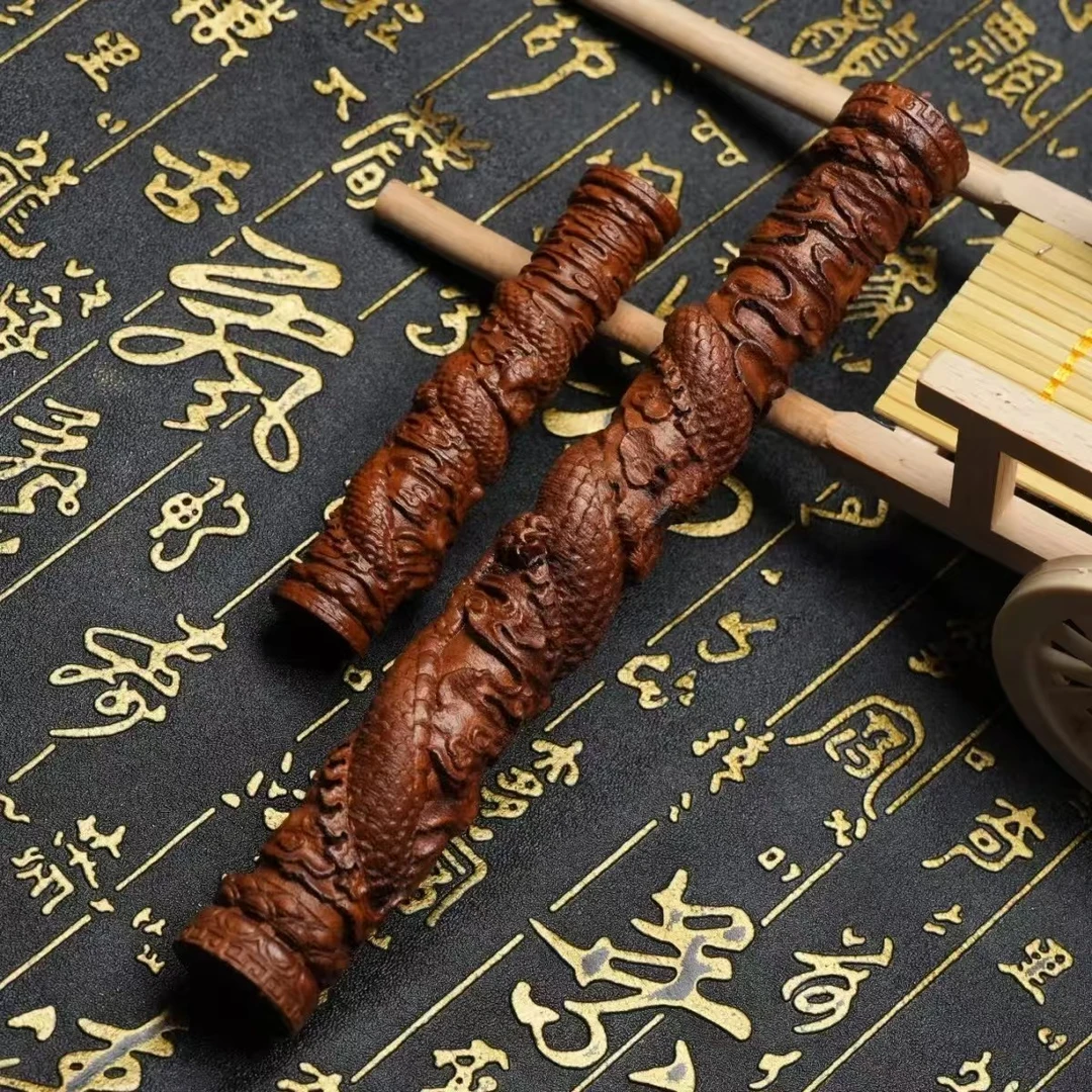 雷击枣木盘龙摆件高档手杖龙棍雕刻木雕云龙蟠龙纯手工一体精雕