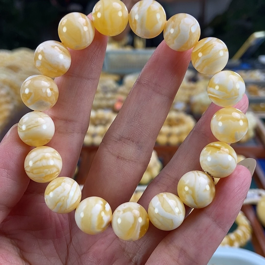 琥珀未镶嵌珠宝奇石12虎皮圆珠19.1