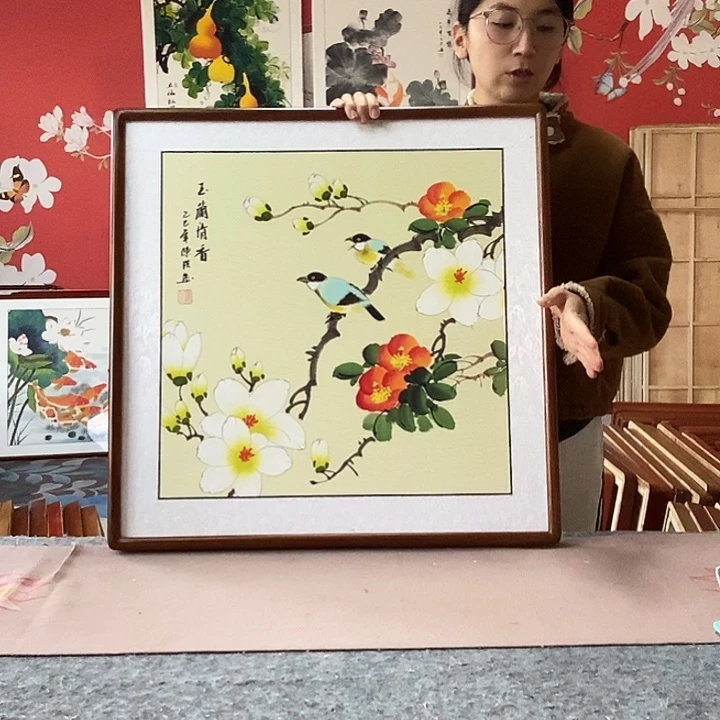 国画手写手绘带框包邮国画作品62✖️62